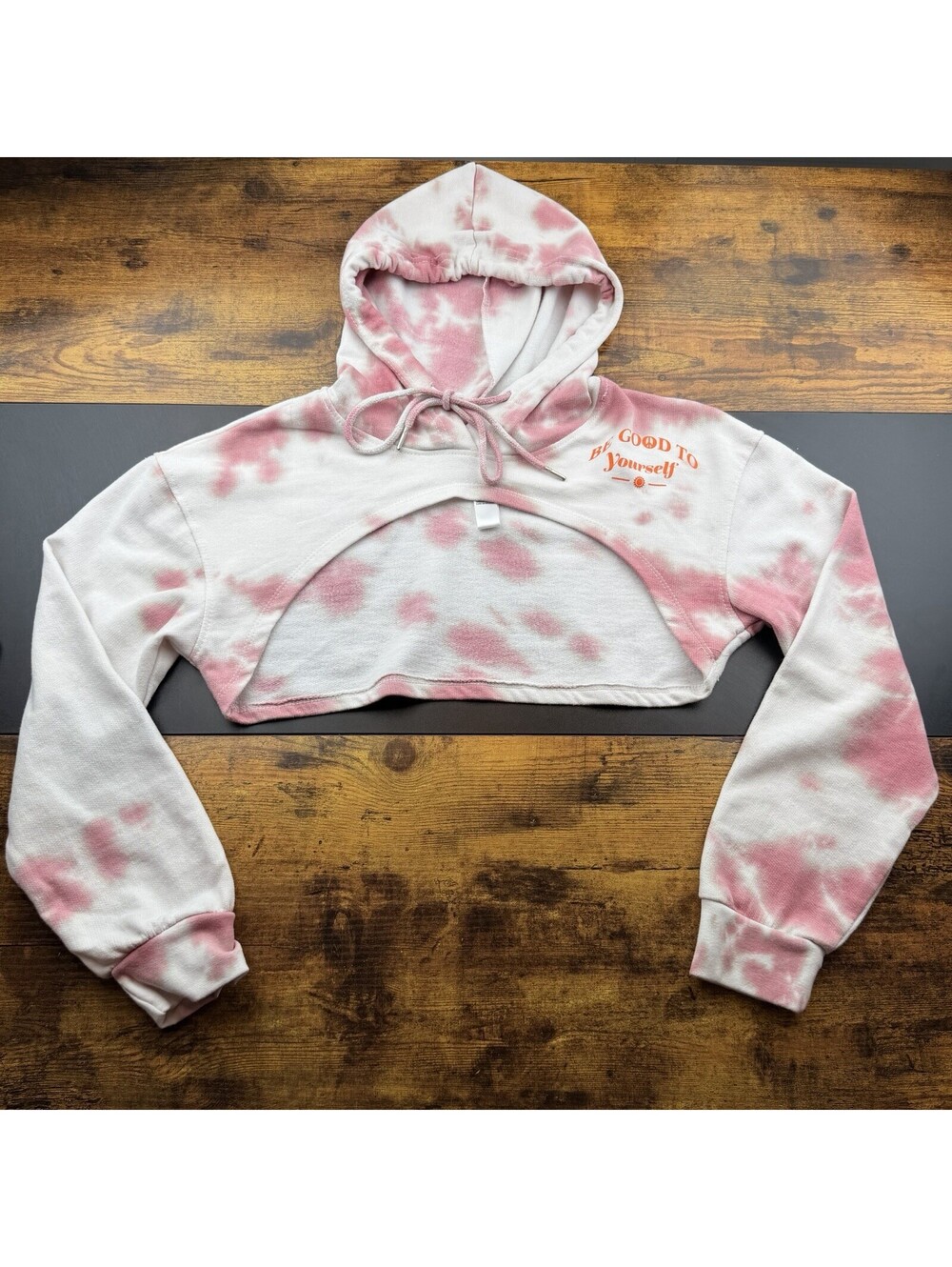 Jolie & Joy Women’s Medium Pink Tie Dye Cropped Hoodie Sweatshirt Be Good